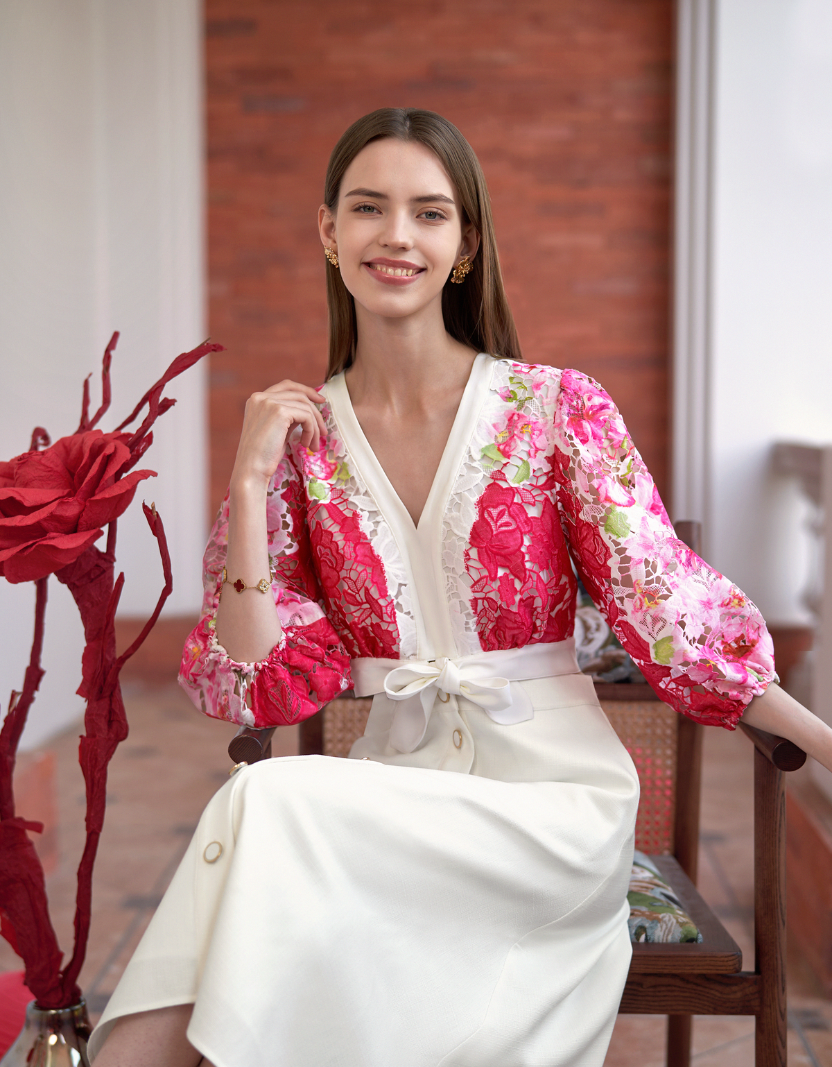 Waist Tie Printed Lace Top – SaturdayClub Singapore