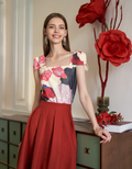 Exclusive Floral Print Shoulder Bows Sleeveless Top