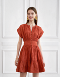 Button Front Ruffled Hem Pleated Dress
