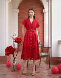 Cutwork Embroidered Hem Midi Shirt Dress