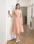 Pleated Panel Wrap Front Sleeveless Dress