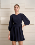 Round Neck Long Puff Sleeve Dress