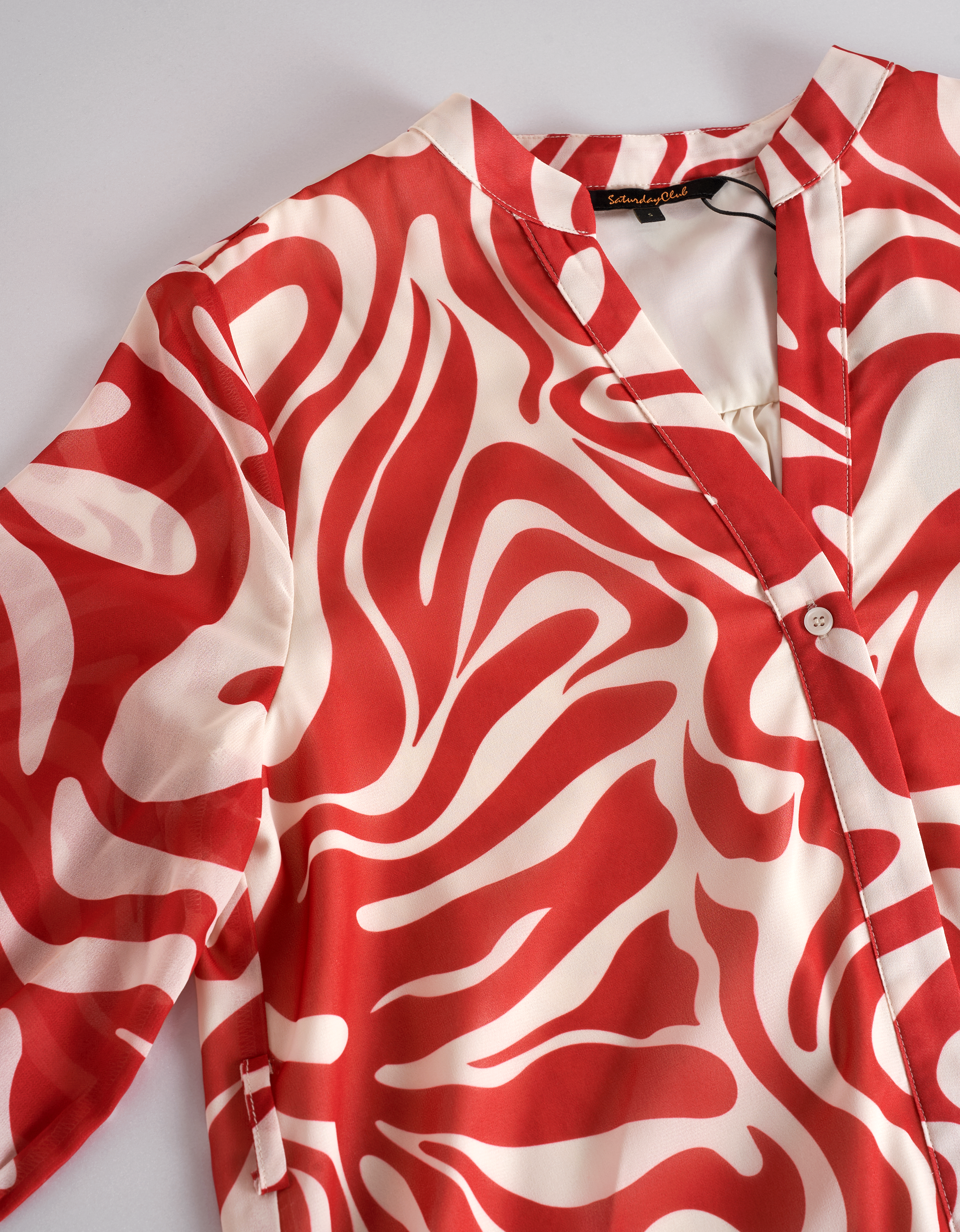 Geometric Print Ruffled Hem V-neck Dress