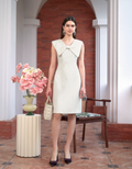 Bow Collar V-neck Midi Dress