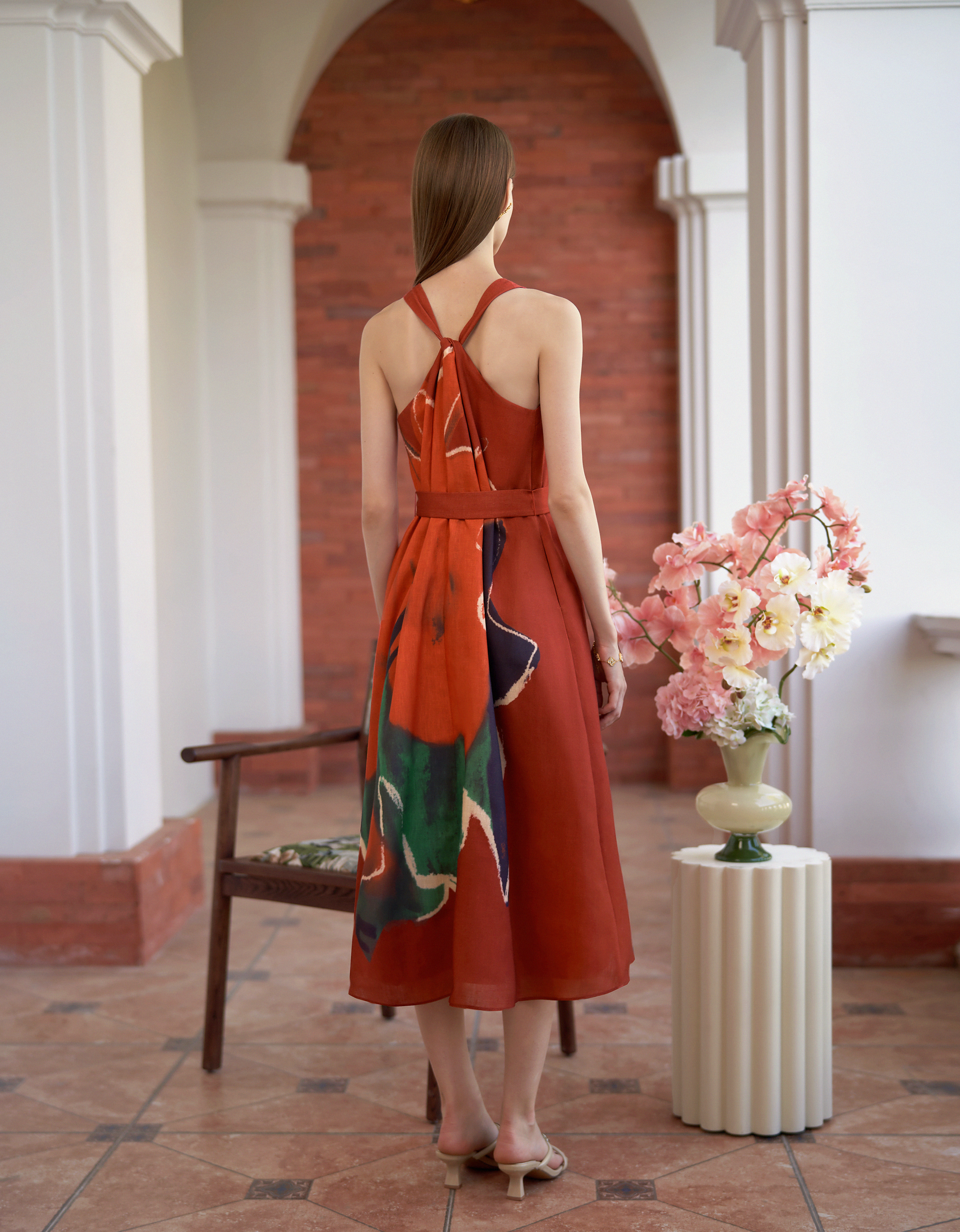 Hand-painted Floral Print Sleeveless Dress