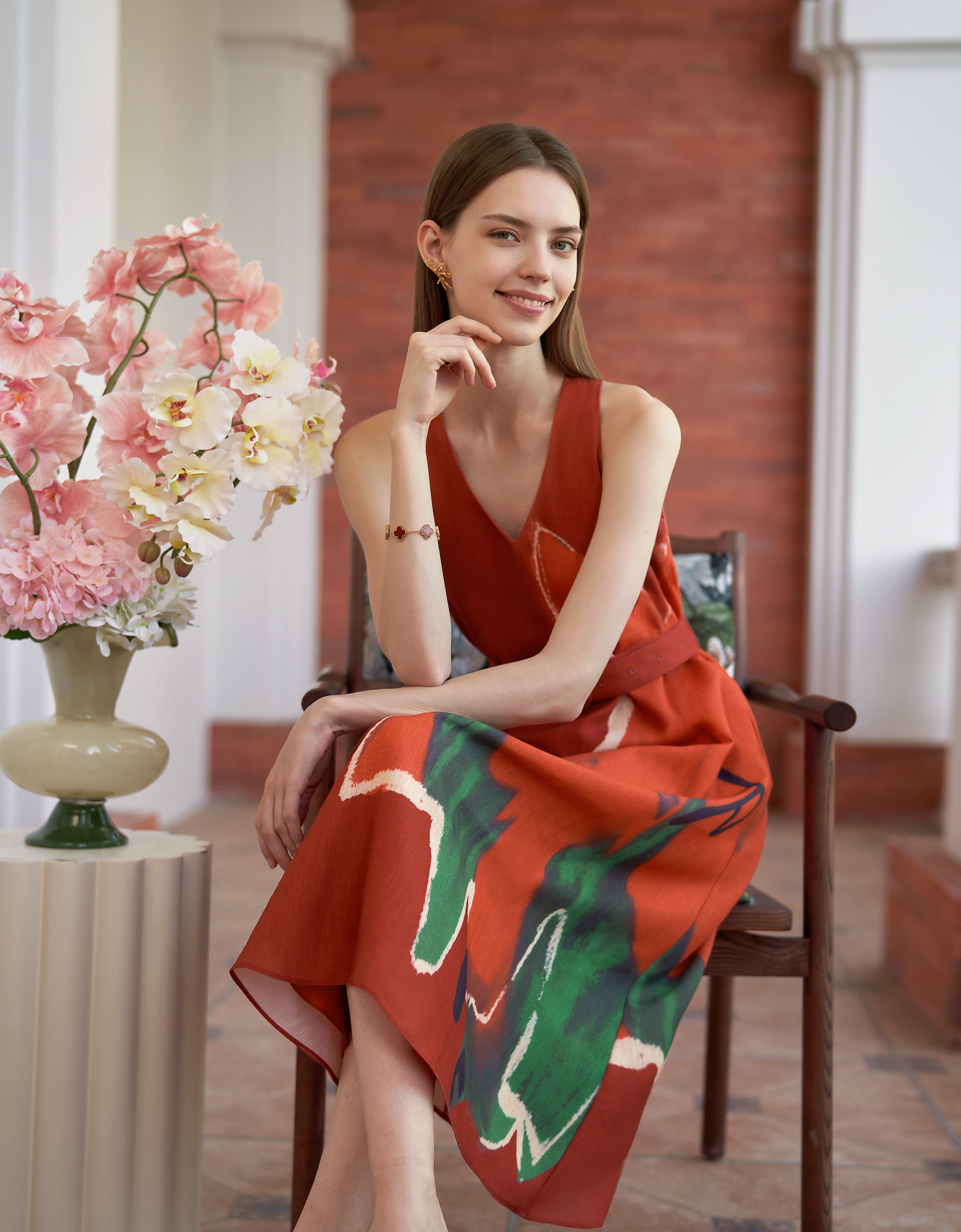 Hand-painted Floral Print Sleeveless Dress