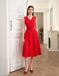 Tencel-Linen-Viscose Blend V-neck Sleeveless Midi Dress