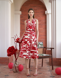 Geometric Art Print V-neck Wrap Midi Dress