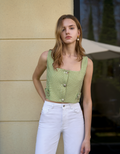 Square Neck Houndstooth Cropped Top