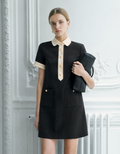 Contrast Trims Button Front Collared Dress