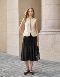 Linen-blend Button Front Sleeveless Vest