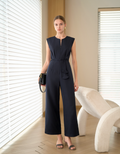 Zip Front Waist Tie Jumpsuit