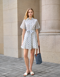 Waist Tie Floral Print Short Sleeve Shirt Dress