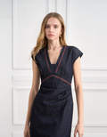 Lace Insert V-neck Denim Dress