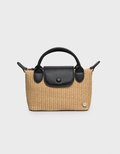 Front Flap Leather & Raffia Handbag
