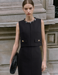 Embellished Neckline Sleeveless Midi Dress