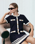 Button Front Contrast Trims Short Sleeve Dress