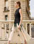 Ink Art Print Pleated Midi Skirt