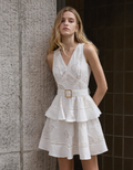 Openwork Embroidery Double-layered Ruffled Dress