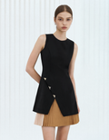 Contrast Color Pleated Hem Sleeveless Dress