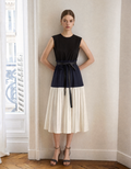 Colorblock Pleated Skirt Waist Tie Midi Dress