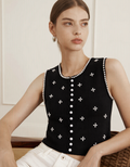 Pearl Trim Sleeveless Knitted Cropped Top