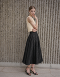 Pleated Jacquard A-line Midi Skirt