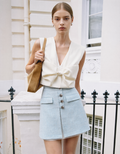 Contrast Layer Button Front Tweed Skirt