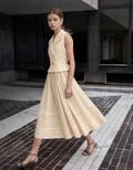 Lace Insert Sleeveless Collared Midi Dress
