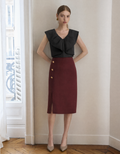 Side Buttons Straight-cut Midi Skirt