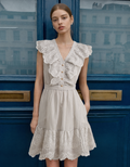 Lace Trim V-neck Sleeveless Striped Dress
