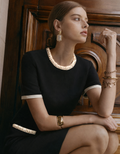 Contrast Trims Round Neck Short Sleeve Dress