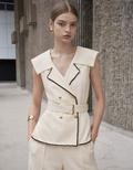 Contrast Trims Double-breasted Sleeveless Suit Vest