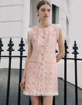 Fringe Trims Sleeveless Checkered Tweed Dress