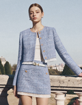 Contrast Pleated Hem Tweed Skirt