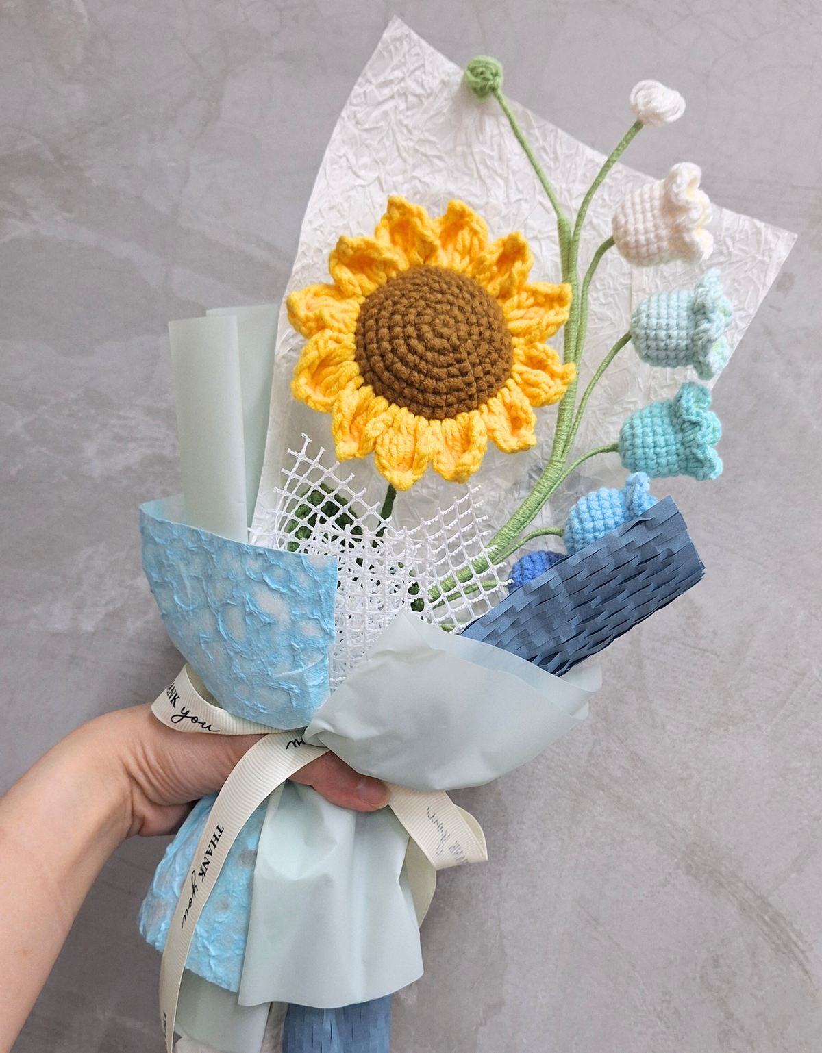 Gift With Purchase - Handmade Crochet Flower Bouquet & Greeting Card