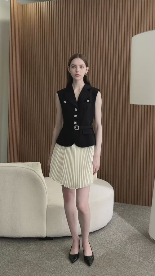 【SaturdayClub】Colorblock Pleated Skirt ワンピース Colorblock Pleated Skirt Suit Dress – SaturdayClub International